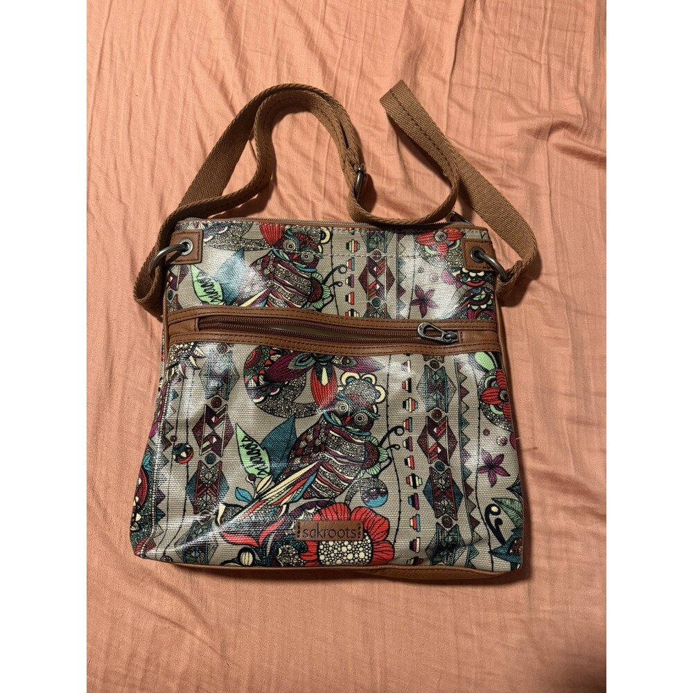 Sakroots Artist Circle Owl Canvas Crossbody Purse Bag Travel